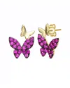 Genevive Sterling Silver 14k Yellow Gold Plated With Ruby Cubic Zirconia Double Butterfly Drop Earrings