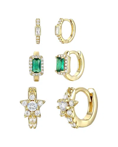 Genevive 14k Over Silver Cz 3pc Set Hoops In Gold