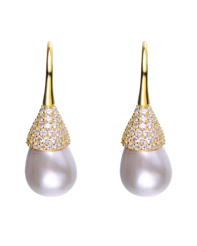 Genevive 14k Over Silver Cz & 10mm Pearl Earrings In Gold