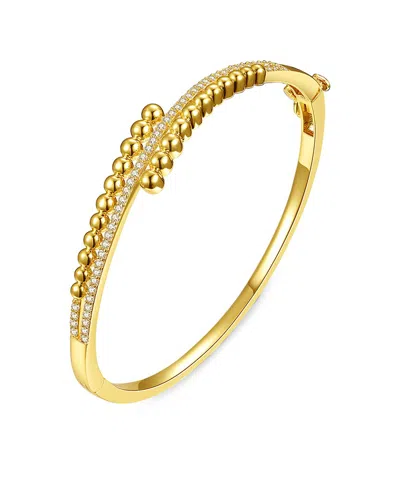 Genevive 14k Over Silver Cz Bypass Bangle Bracelet In Gold