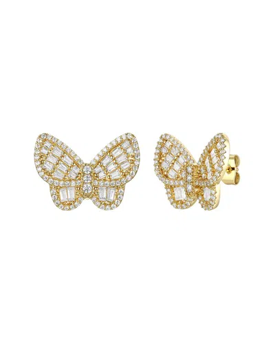 Genevive 14k Over Silver Cz Cluster Butterfly Studs In Gold