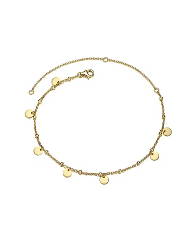 Genevive 14k Over Silver Cz Disc Dangle Charm Ankle Bracelet In Gold