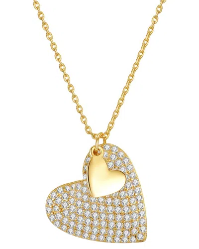 Genevive 14k Over Silver Cz Double Dangle Heart Charm Layering Pendant