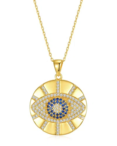 Genevive 14k Over Silver Cz Evil Eye Medallion Pendant Necklace