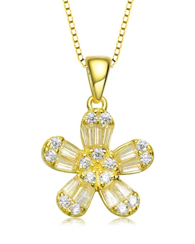 Genevive 14k Over Silver Cz Flower Pendant Necklace