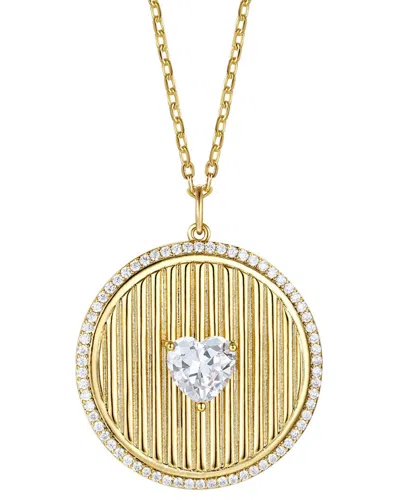 Genevive 14k Over Silver Cz Heart Medallion Pendant