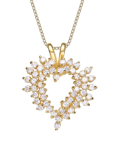 Genevive 14k Over Silver Cz Heart Pendant In Gold