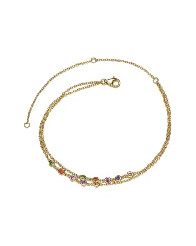 GENEVIVE GENEVIVE 14K OVER SILVER CZ LAYERED ROLO CHAIN ANKLE BRACELET