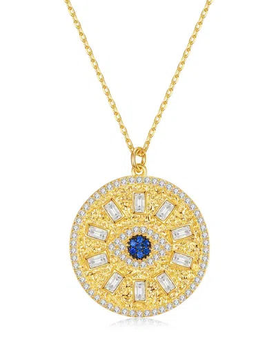 Genevive 14k Over Silver Cz Medallion Pendant Necklace