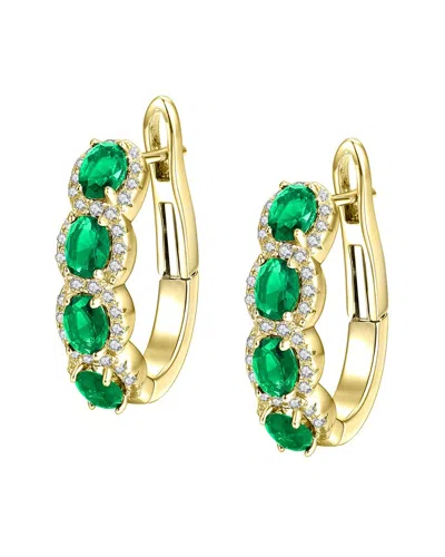 Genevive 14k Over Silver Cz Oblong Hoops