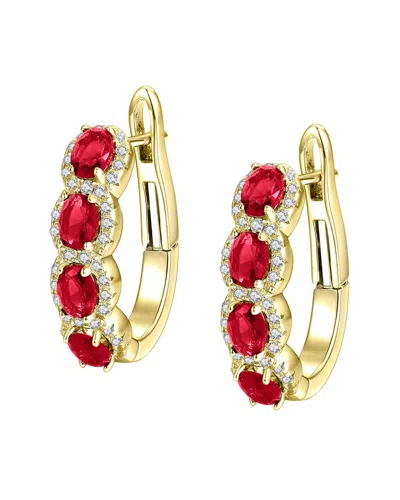 Genevive 14k Over Silver Cz Oblong Hoops