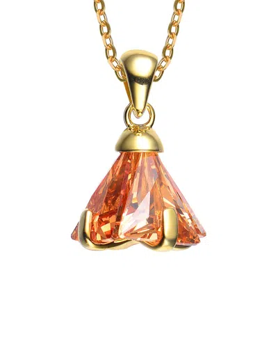 Genevive 14k Over Silver Cz Pendant In Brown