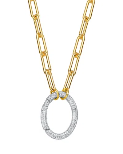 Genevive 14k Over Silver Cz Rectangle Pendant In Gold