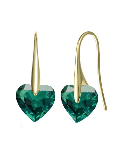 Genevive 14k Over Silver Heart Earrings In Green
