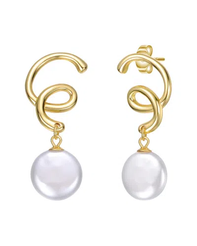 Genevive 14k Over Silver Pearl Drop Earrings In White