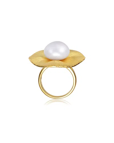 Genevive 14k Over Silver Pearl Ring In Gold