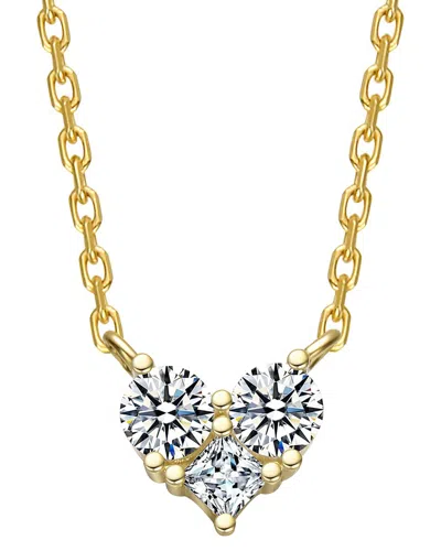 Genevive 14k Plated Cz 3-stone Necklace In White