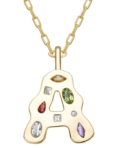 Genevive 14k Plated Cz Alphabetical Necklace In Gold