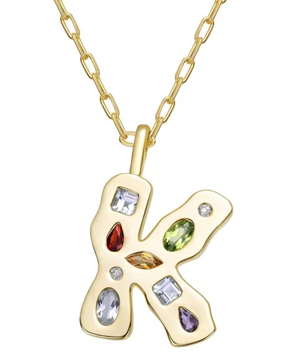 Genevive 14k Plated Cz Alphabetical Necklace In Gold