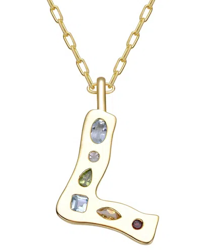 Genevive 14k Plated Cz Alphabetical Necklace In Gold