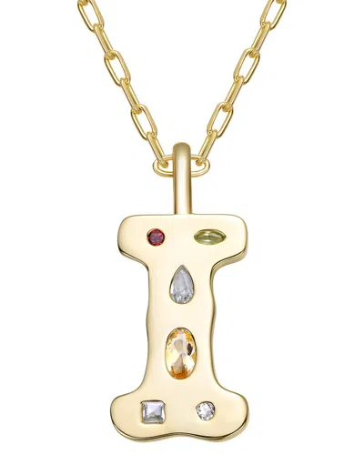 Genevive 14k Plated Cz Alphabetical Necklace In Gold