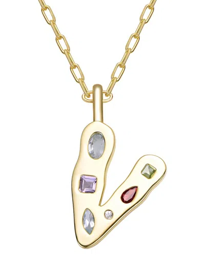 Genevive 14k Plated Cz Alphabetical Necklace In Gold