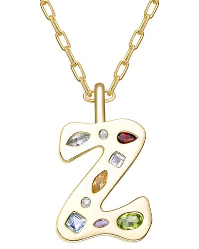 Genevive 14k Plated Cz Alphabetical Necklace In Gold