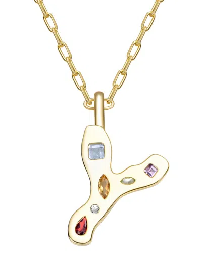 Genevive 14k Plated Cz Alphabetical Necklace In Gold