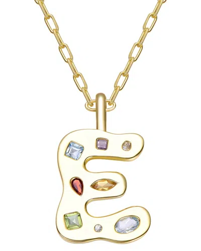 Genevive 14k Plated Cz Alphabetical Necklace In Gold