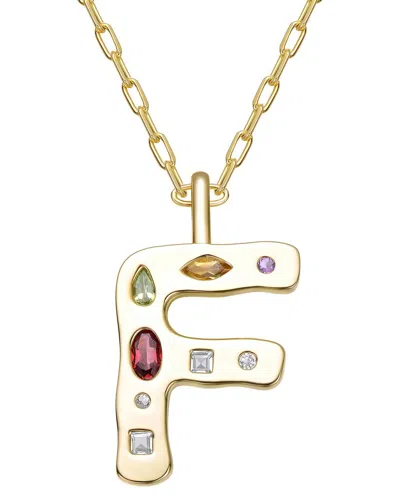 Genevive 14k Plated Cz Alphabetical Necklace In Gold