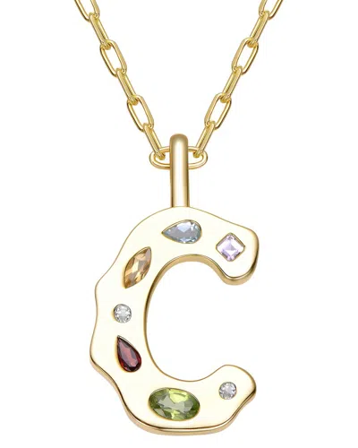 Genevive 14k Plated Cz Alphabetical Necklace In Gold
