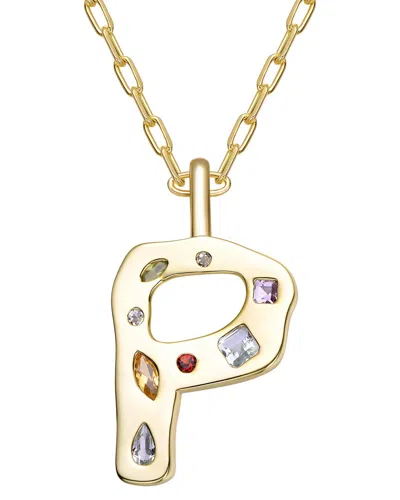 Genevive 14k Plated Cz Alphabetical Necklace In Gold