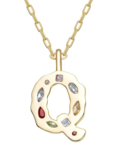 Genevive 14k Plated Cz Alphabetical Necklace In Gold
