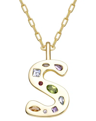 Genevive 14k Plated Cz Alphabetical Necklace In Gold