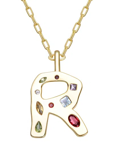 Genevive 14k Plated Cz Alphabetical Necklace In Gold