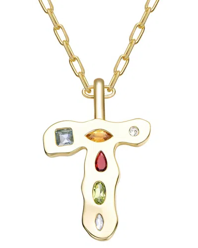Genevive 14k Plated Cz Alphabetical Necklace In Gold
