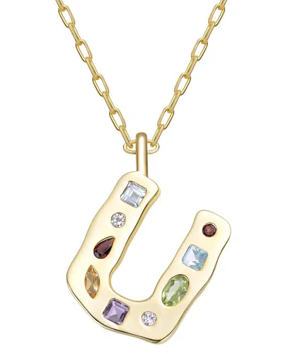 Genevive 14k Plated Cz Alphabetical Necklace In Gold