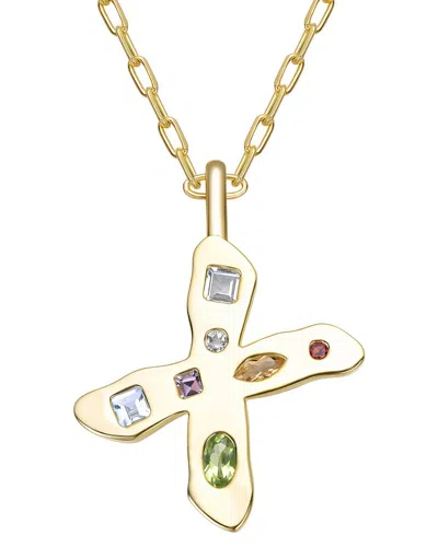 Genevive 14k Plated Cz Alphabetical Necklace In Gold