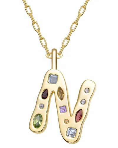 Genevive 14k Plated Cz Alphabetical Necklace In Purple