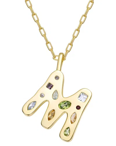 Genevive 14k Plated Cz Alphabetical Necklace In Red