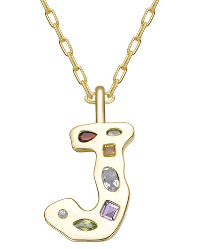 Genevive 14k Plated Cz Alphabetical Necklace In White