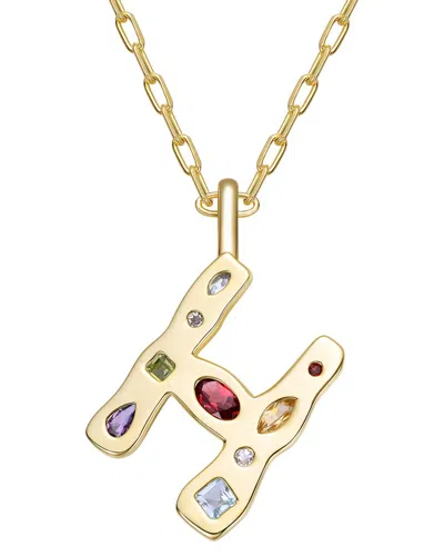 Genevive 14k Plated Cz Alphabetical Necklace In White