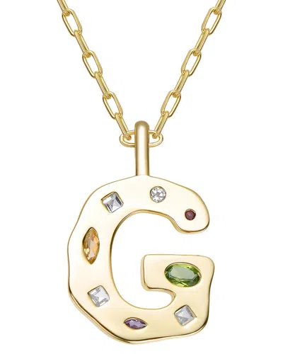 Genevive 14k Plated Cz Alphabetical Necklace In White