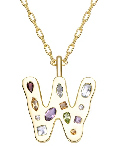 Genevive 14k Plated Cz Alphabetical Necklace In Yellow