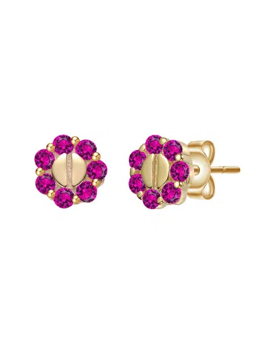 Genevive 14k Plated Cz Beaded Earrings In Pink