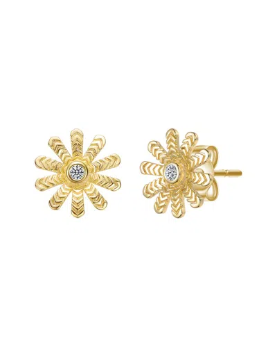Genevive 14k Plated Cz Flower Earrings In Gold