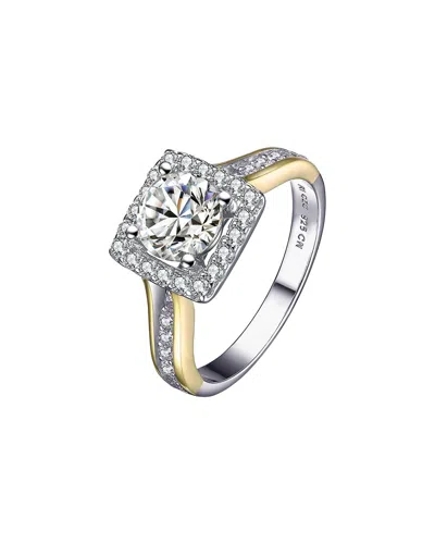 Genevive 14k Plated Cz Halo Ring In Silver