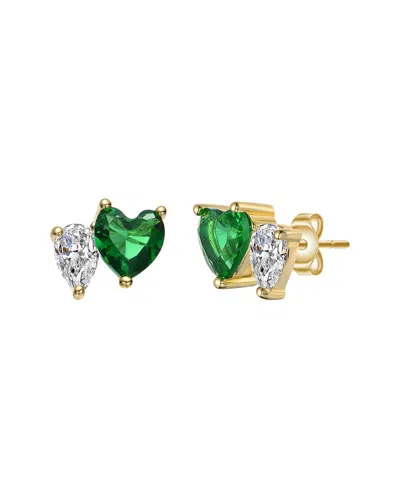 Genevive 14k Plated Cz Stud Earrings In Yellow