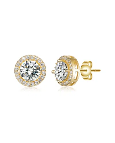 Genevive 14k Plated Cz Studs In Burgundy