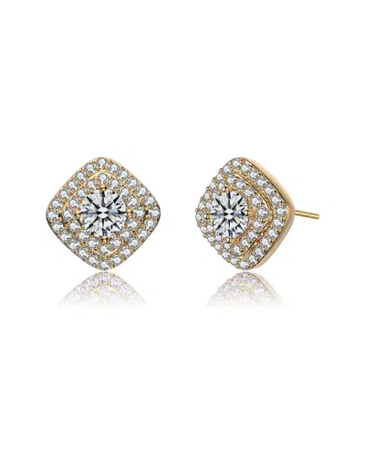 Genevive Classic 14k Gold Plated Halo Stud Earrings